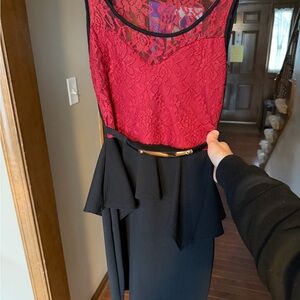 Women’s Red Lace and Black Peplum Dress